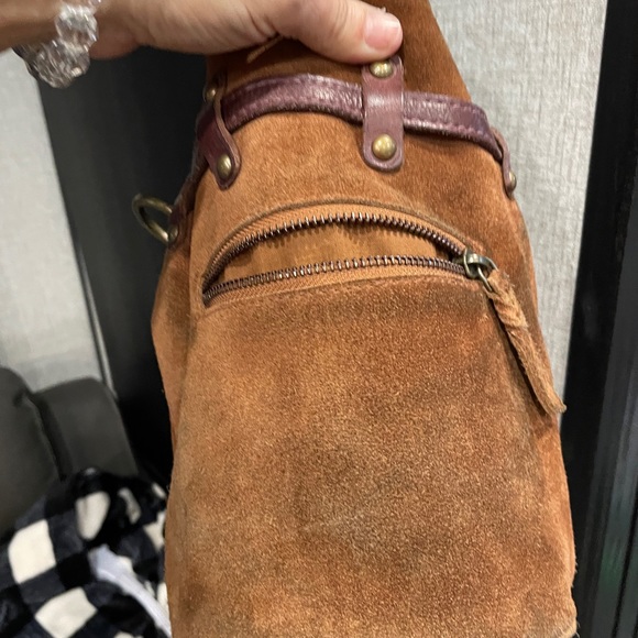 Free People Soren Bucket Bag, Brown Sienna Suede Crossbody Strap - Picture 10 of 16